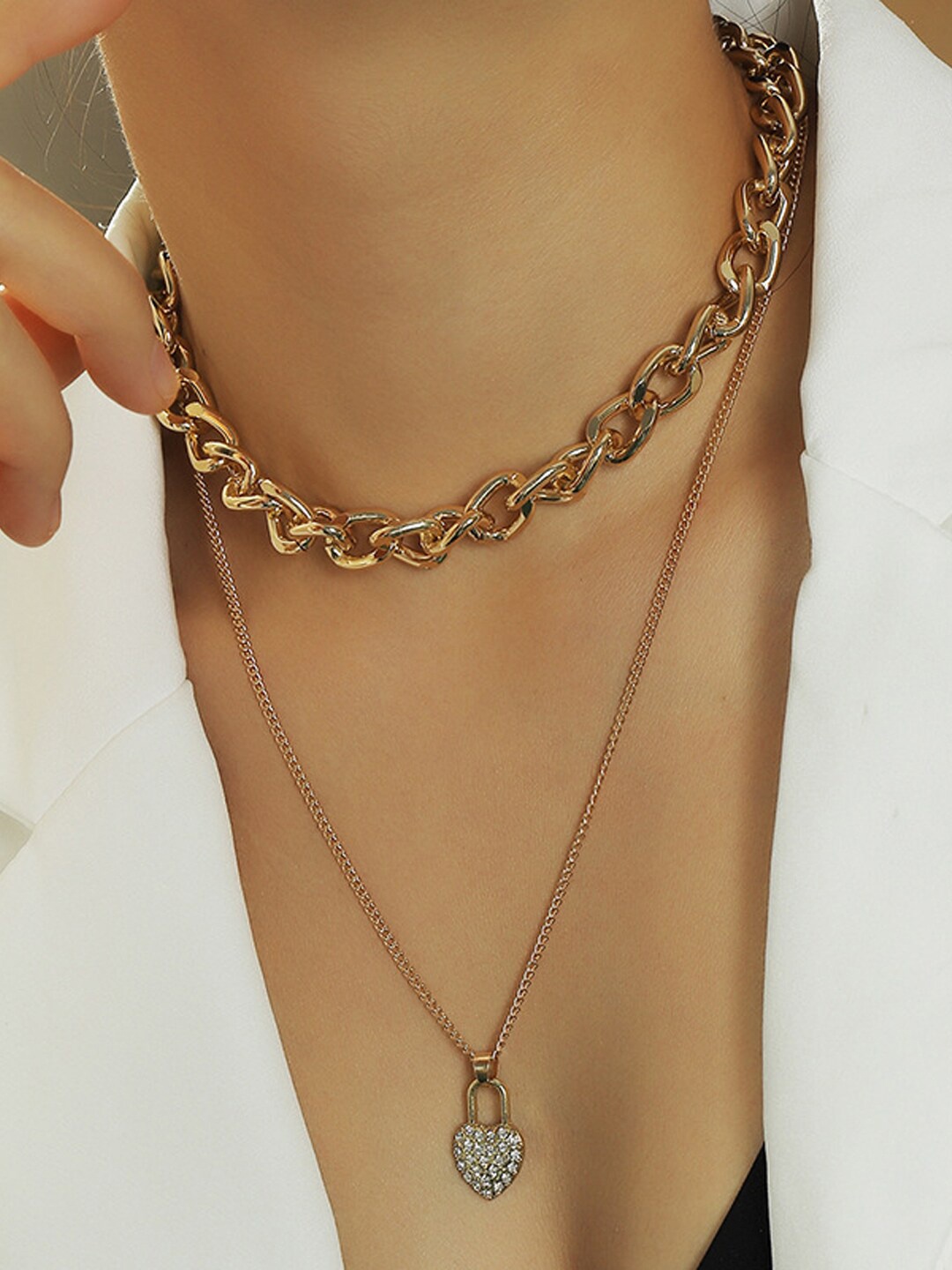 

Shining Diva Fashion Gold-Toned Gold-Plated Layered Necklace