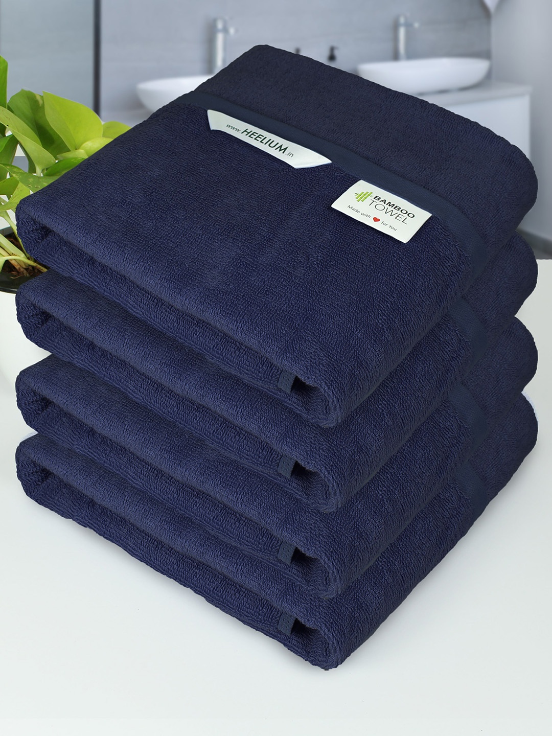 

Heelium Navy Blue Pack of 4 400 GSM Bamboo Bath Towel