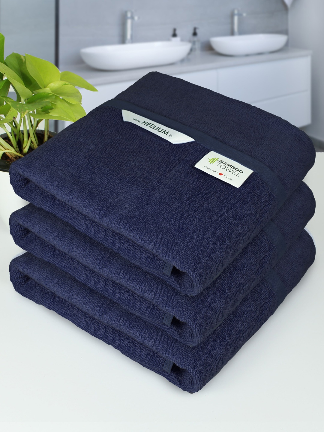 

Heelium Navy Blue Pack of 3 Solid 400 GSM Bath Towel