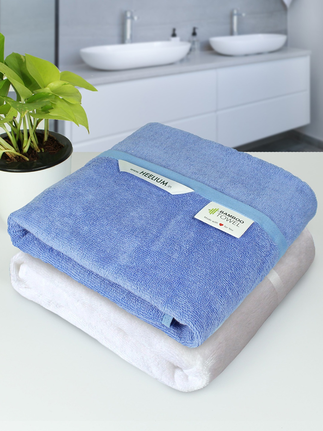 

Heelium Unisex Pack of 2 Bamboo Super Soft & Quick Drying 400 GSM Bath Towel, White