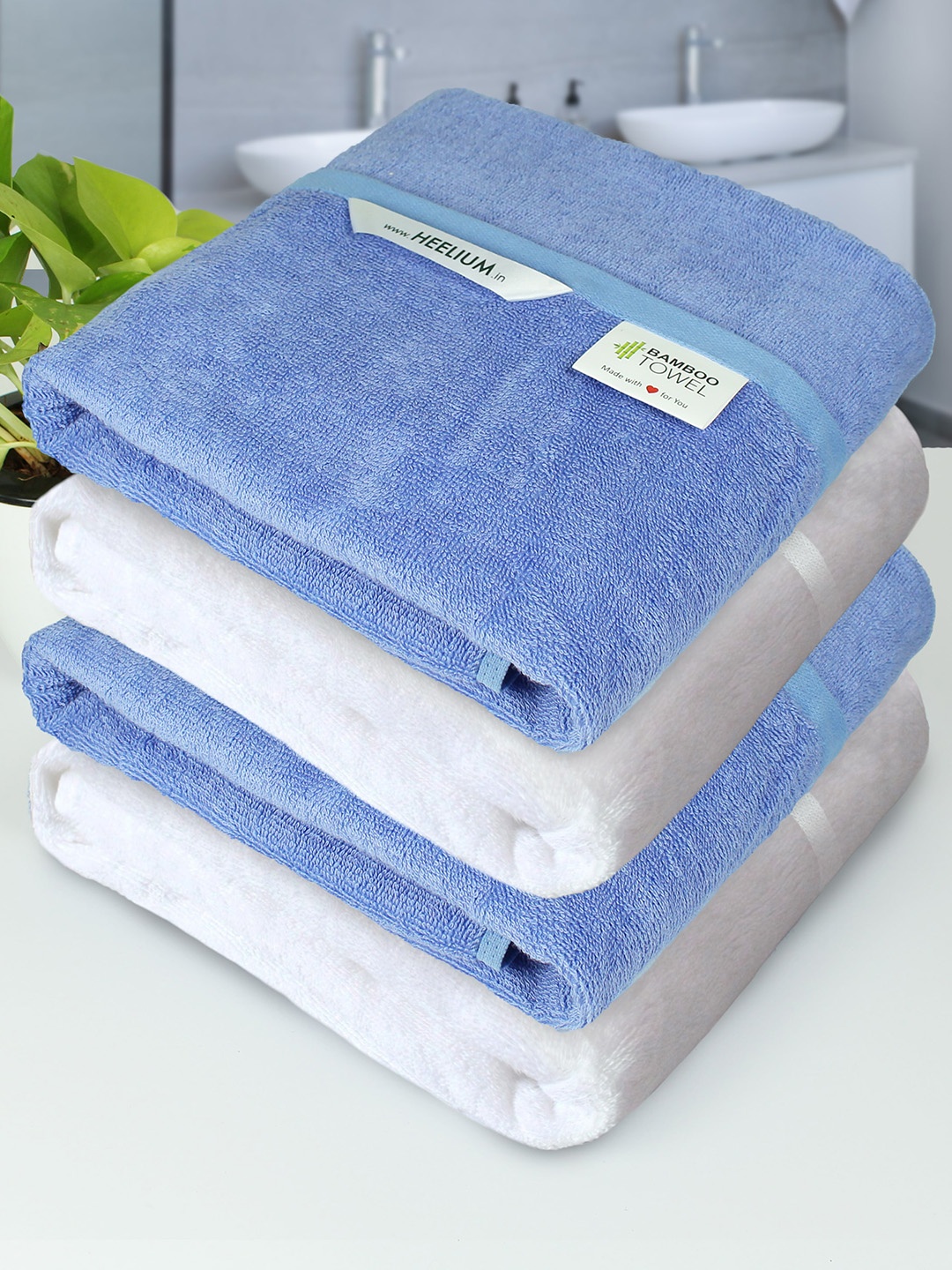 

Heelium Unisex Pack of 4 Bamboo Super Soft & Quick Drying 400 GSM Bath Towel, White