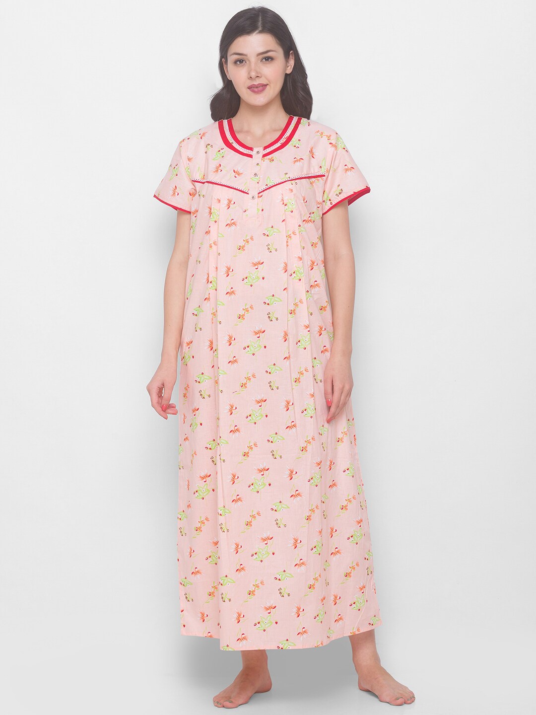 

AV2 Coral Printed Pure Cotton Maxi Maternity Nightdress