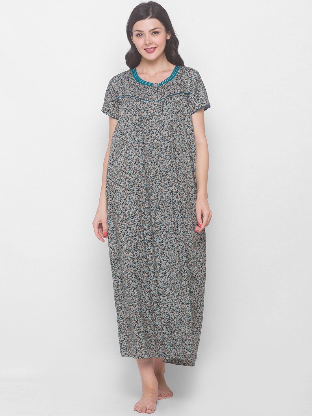 

AV2 Green Printed Maxi Maternity Nightdress