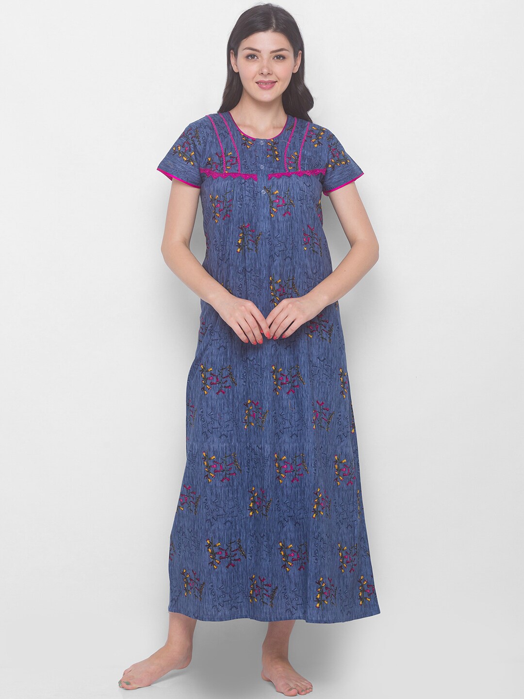 

AV2 Women Blue Floral Printed Nightdress