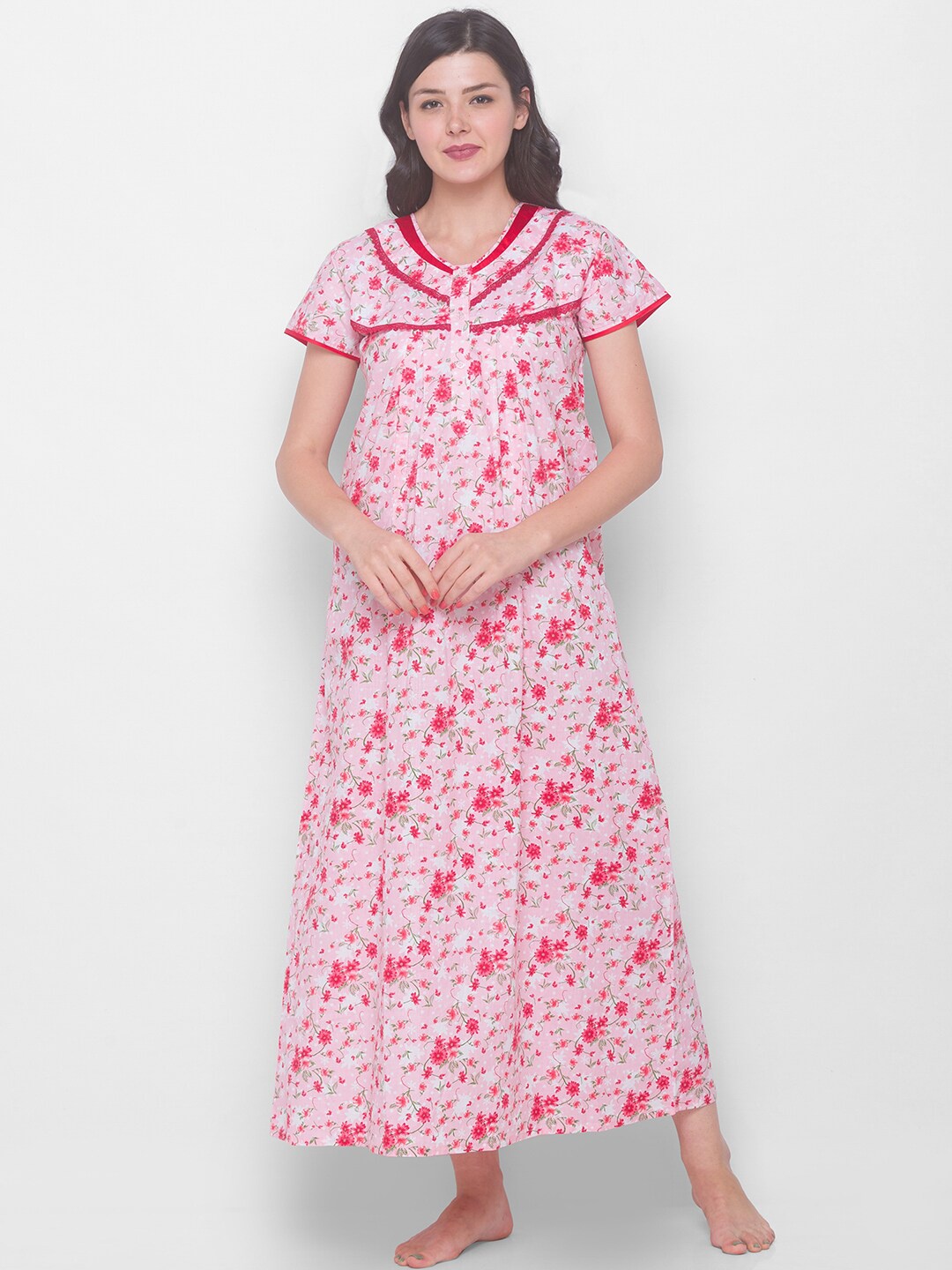 

AV2 Peach-Coloured Maternity Pure Cotton Maxi Nightdress