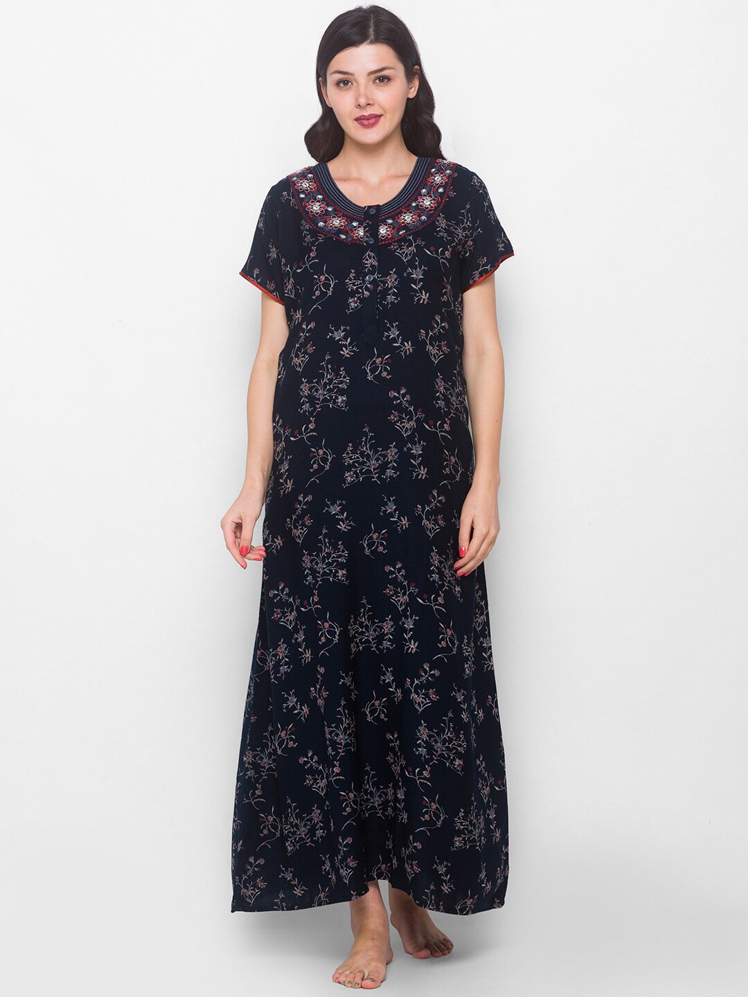 

AV2 Navy Blue Printed Maxi Nightdress
