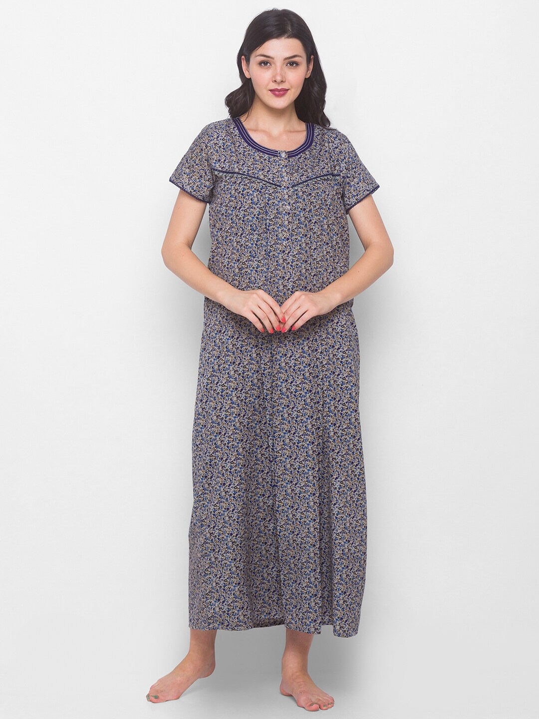 

AV2 Blue Printed Maxi Maternity Nightdress