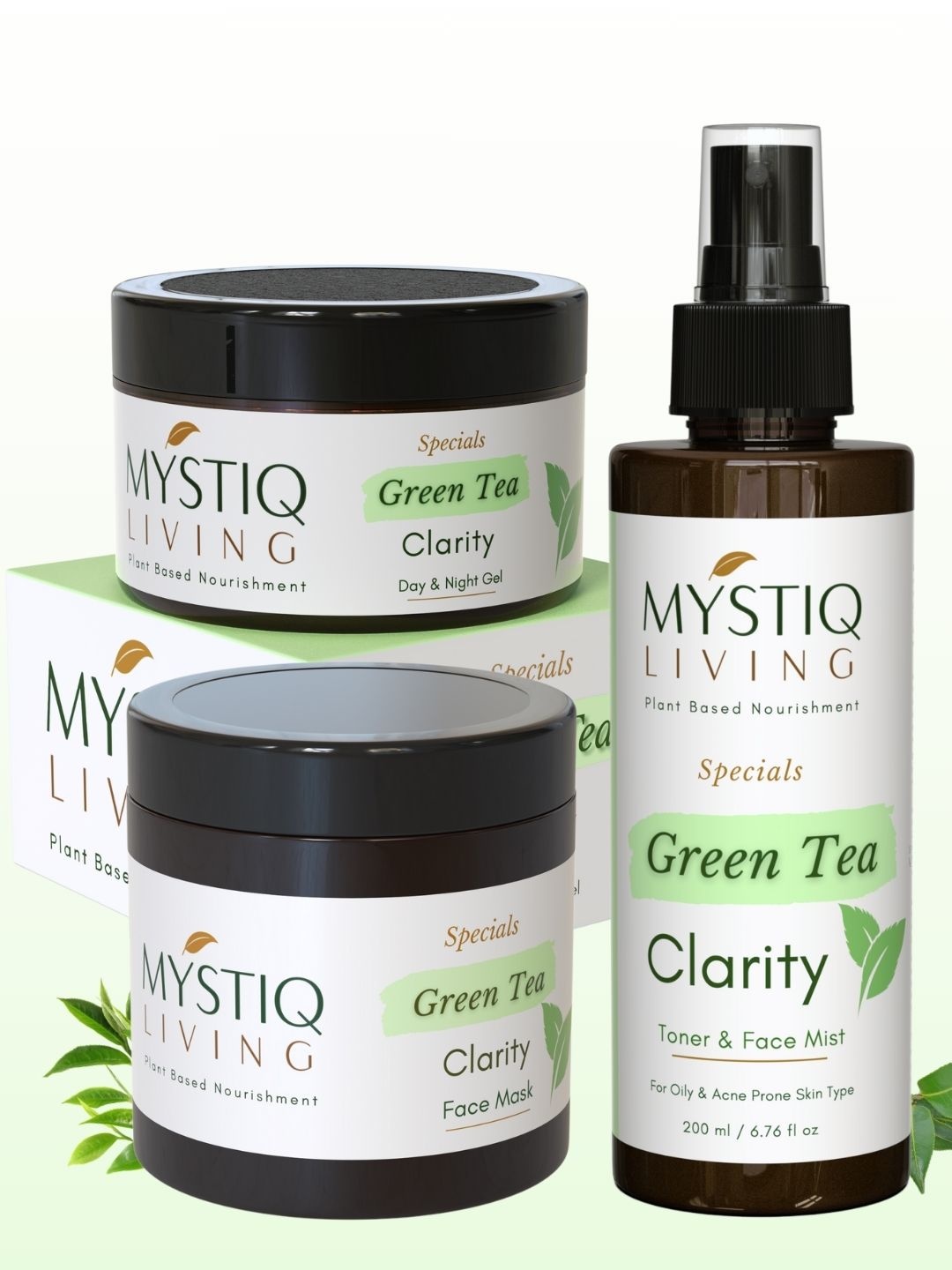 

MYSTIQ LIVING 3 Pcs Cleansing & Hydrating Green Tea Face Purifying Kit For Oily Skin, Transparent