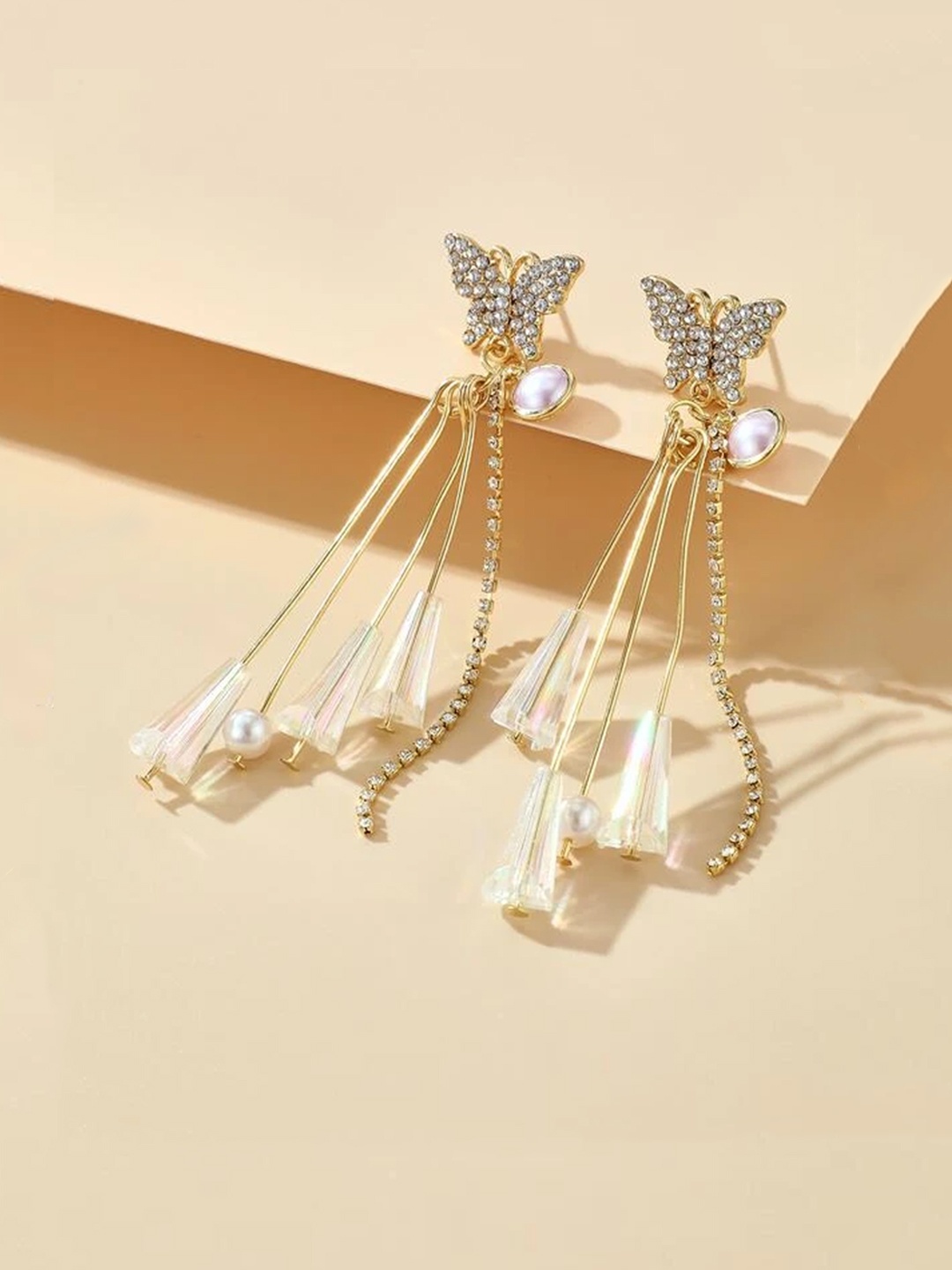 

Yellow Chimes Gold-Plated Butterfly Tassel Drop Earrings