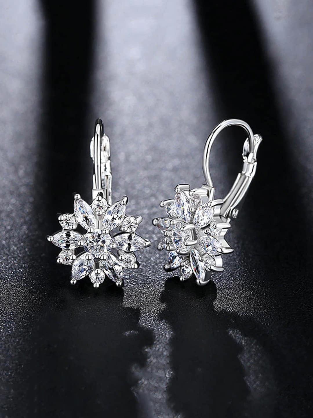 

Yellow Chimes Silver-Plated & White Floral Drop Earrings