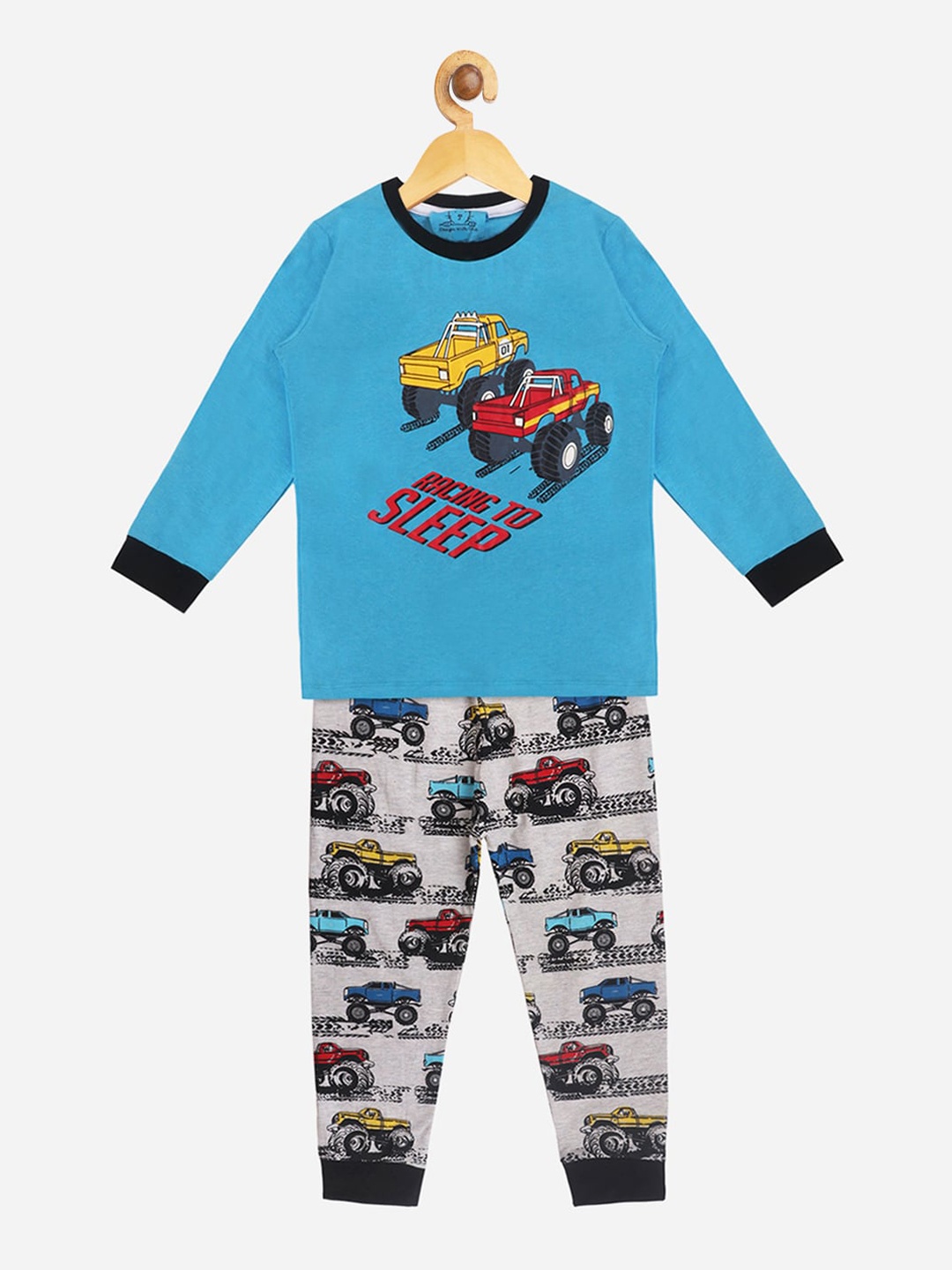 

Lazy Shark Set Of 2 Boys Blue & Black Printed Night suit