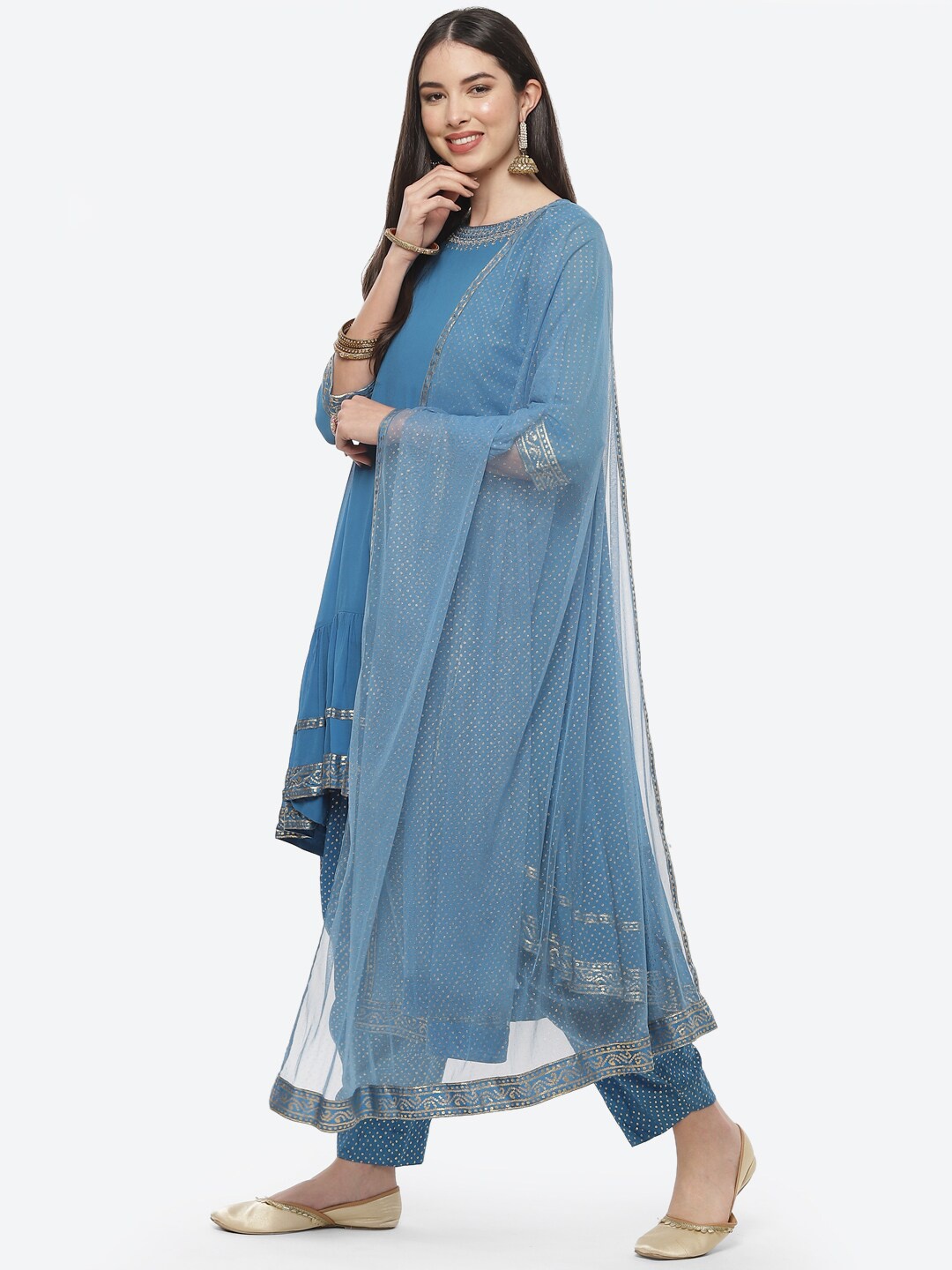 

Biba Women Blue Kurta With Dhoti Pants & Net Dupatta