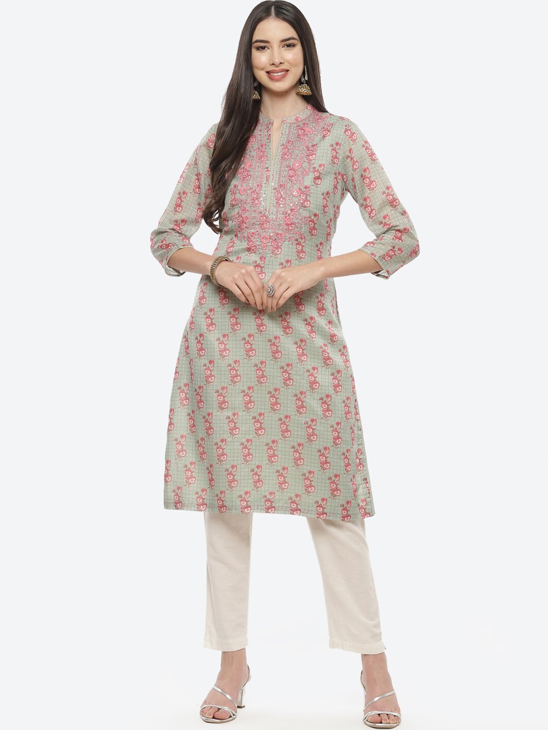 

Biba Women Green Floral Printed Straight Printed