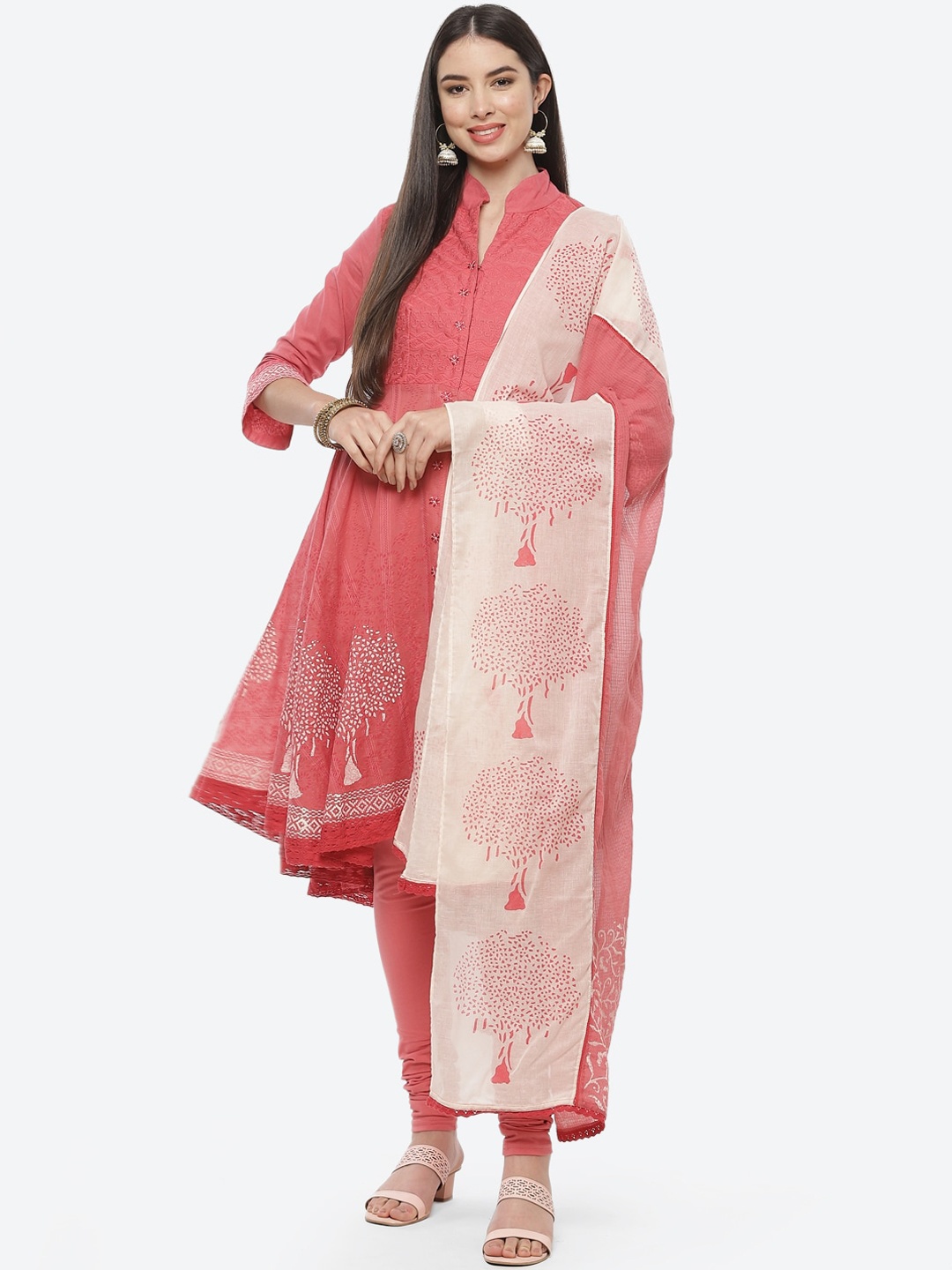 

Biba Women Pink Ethnic Motifs Printed Pure Cotton Kurta with Trousers & Dupatta
