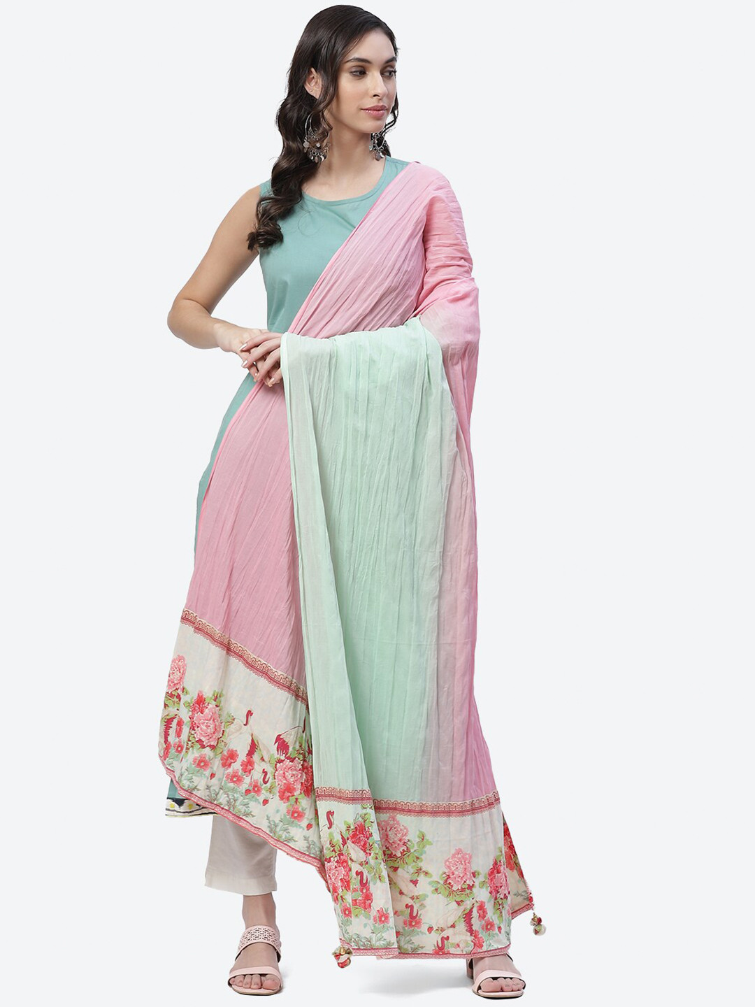 

Biba Pink & Green Printed Dupatta