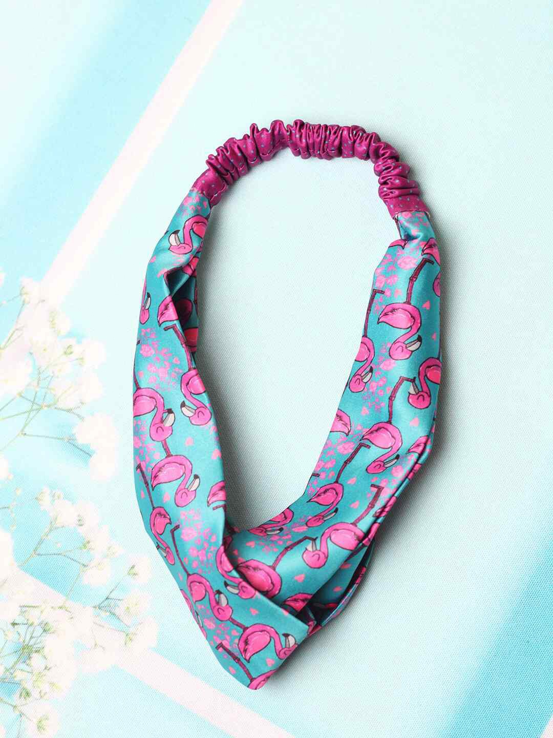

Tossido Women Green & Pink Printed Satin Criss-Cross Headband
