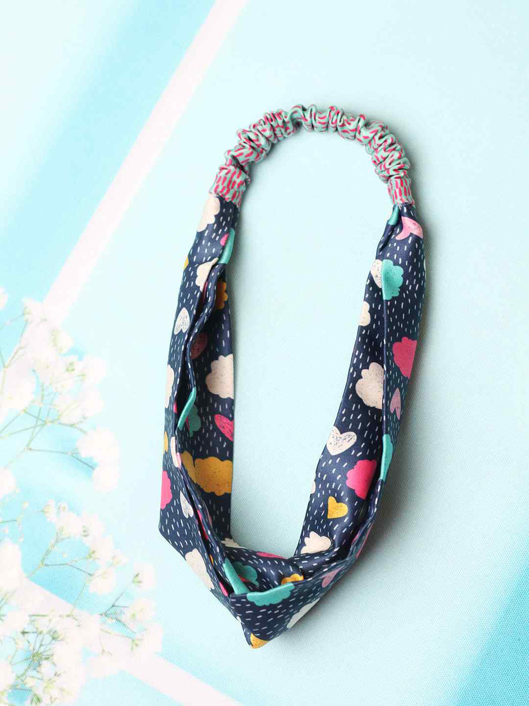 

Tossido Women Blue & Red Rainy Day Soft Satin Criss-Cross Headband