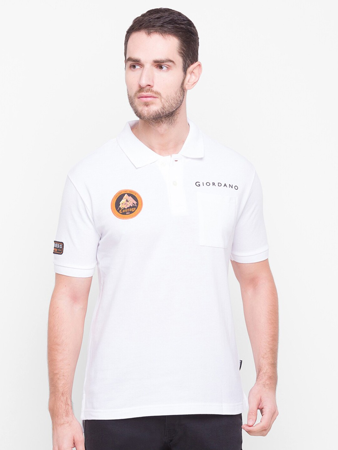 

GIORDANO Men White Polo Collar Slim Fit T-shirt