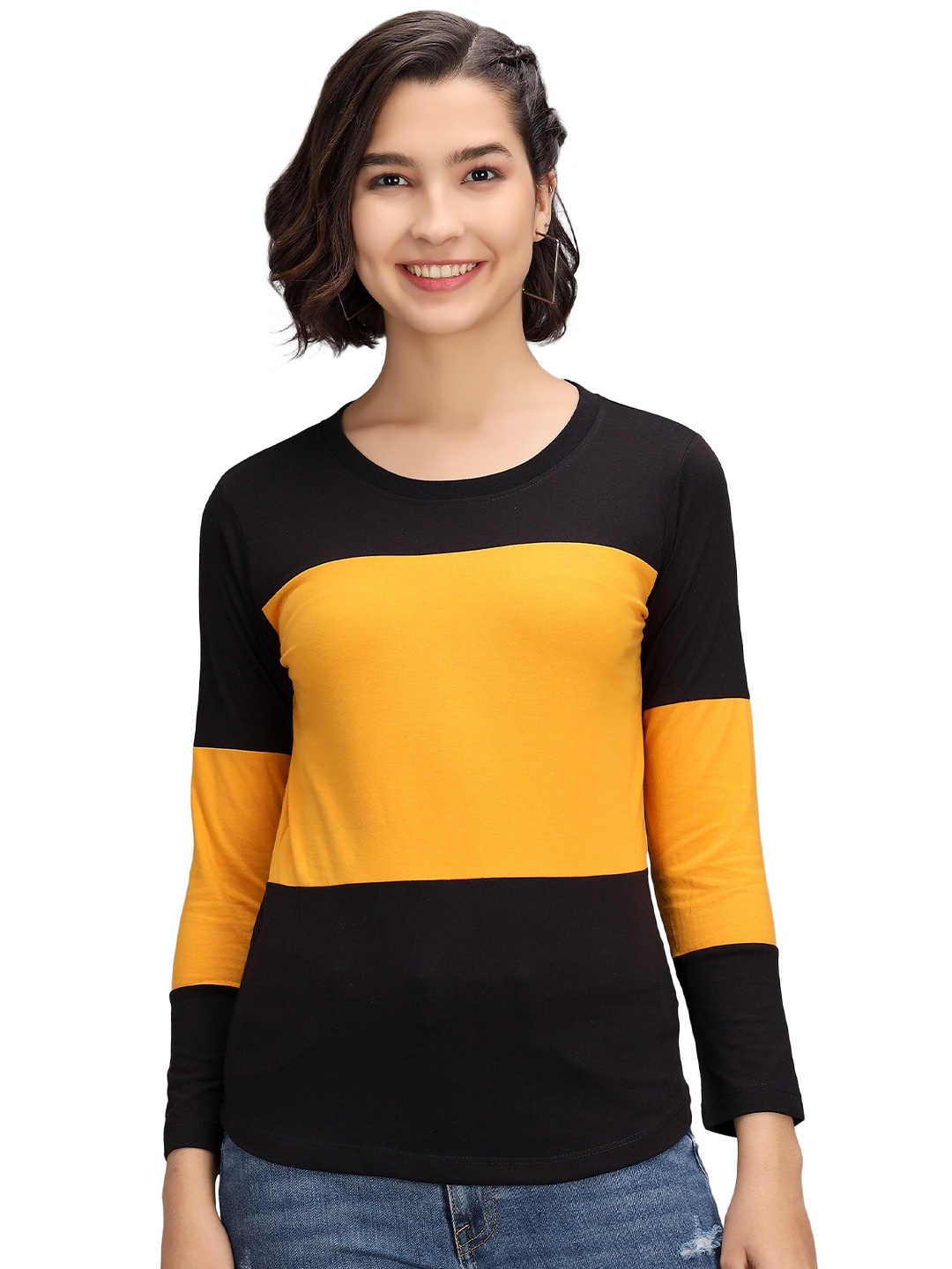 

PockMAN Women Black & Yellow Anti Odour T-shirt