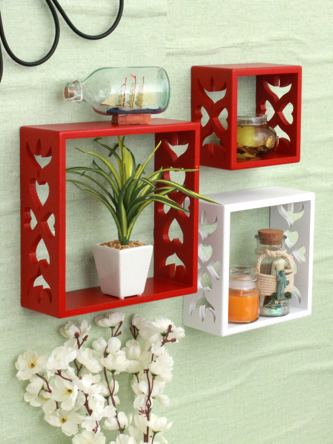 

Home Sparkle Pack Of 3 Red & White MDF Wall Shelf
