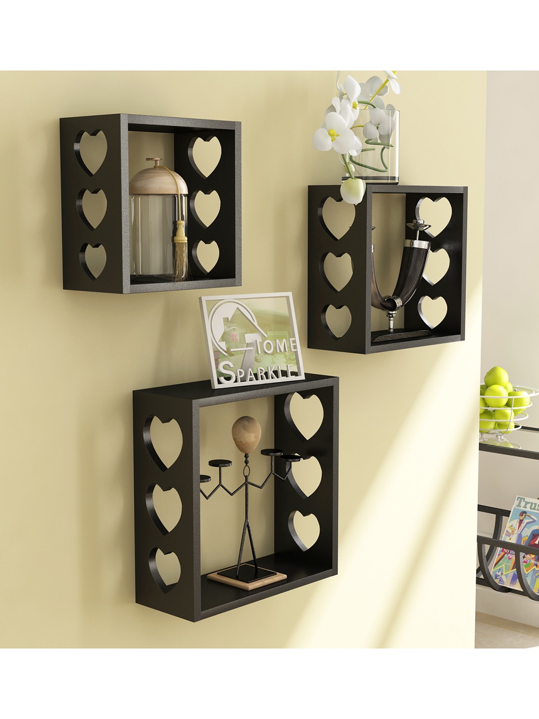 

Home Sparkle Set Of 3 Black MDF Wall Shelves