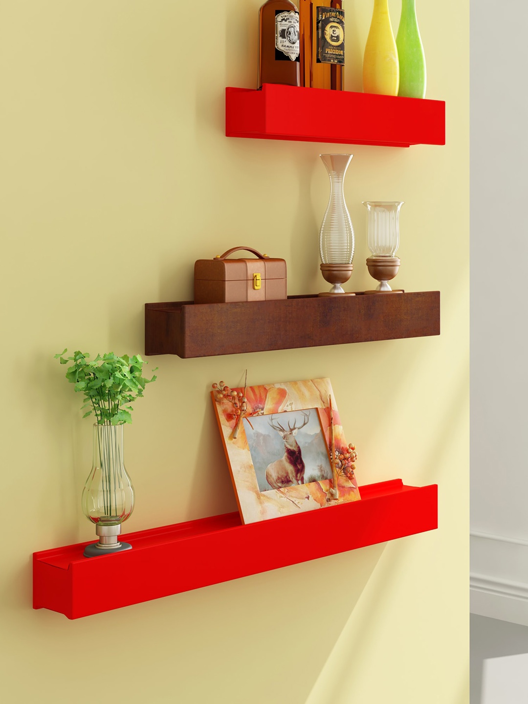 

Home Sparkle Set of 3 Red & Brown MDF Wall Shelf