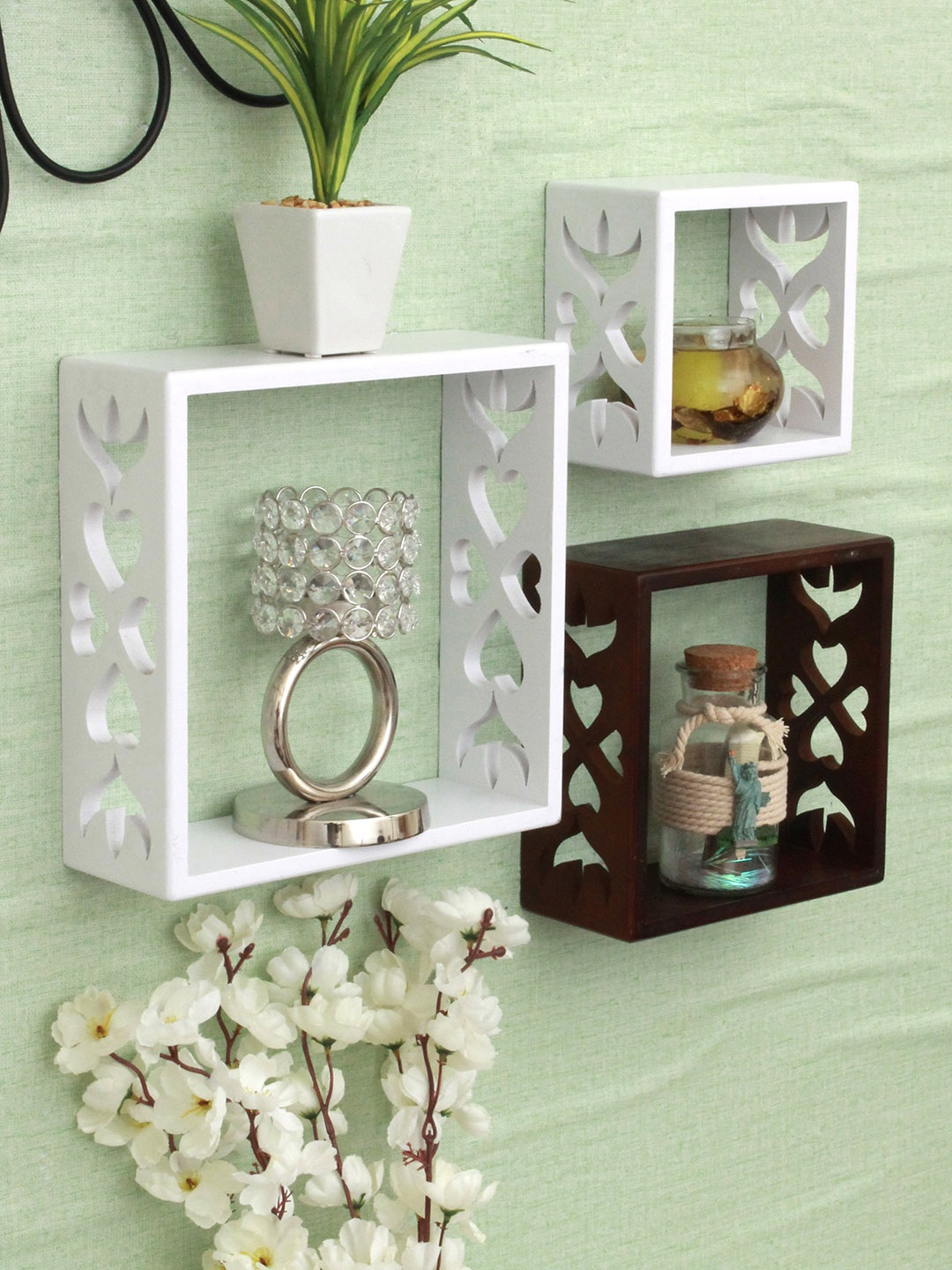 

Home Sparkle Set of 3 White & Brown MDF Wall Shelf