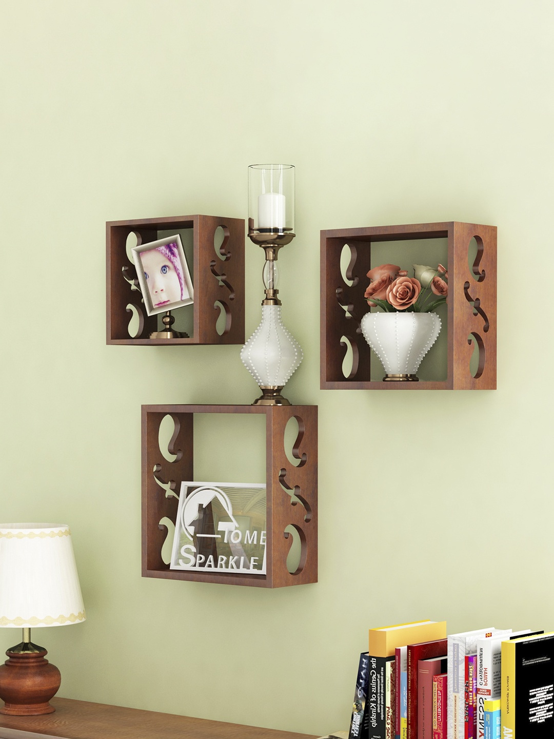 

Home Sparkle Set Of 3 Brown MDF Wall Shelves
