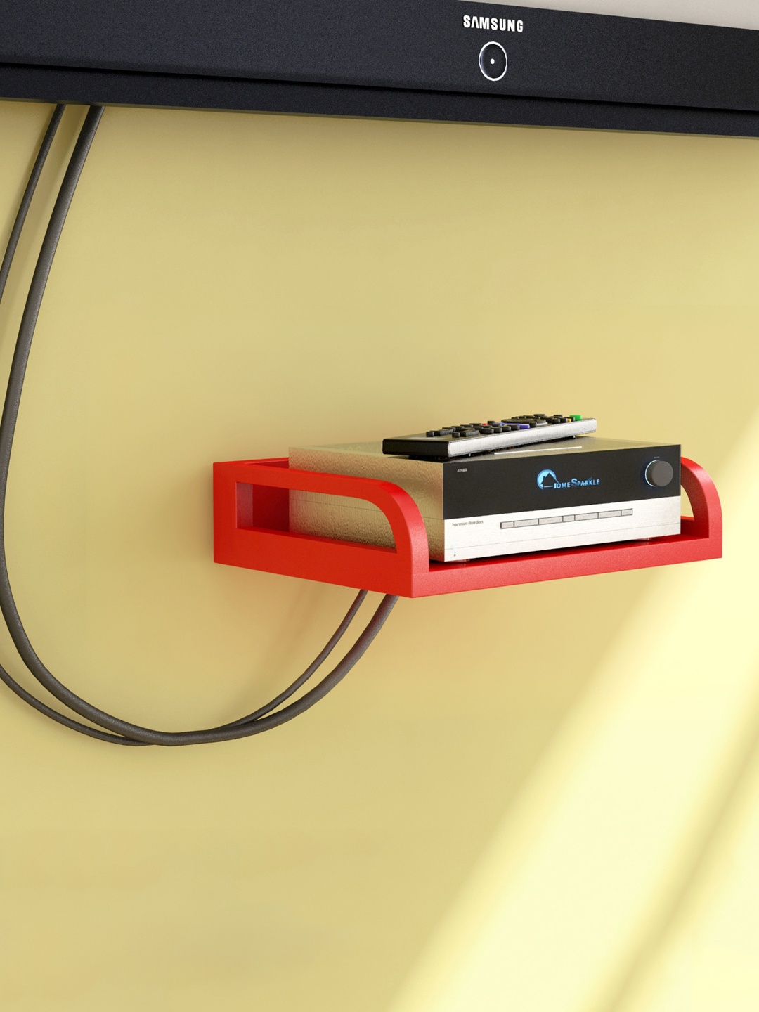 

Home Sparkle Red Set Top Box Stand & Wi-Fi Router Holder MDF Wall Shelf