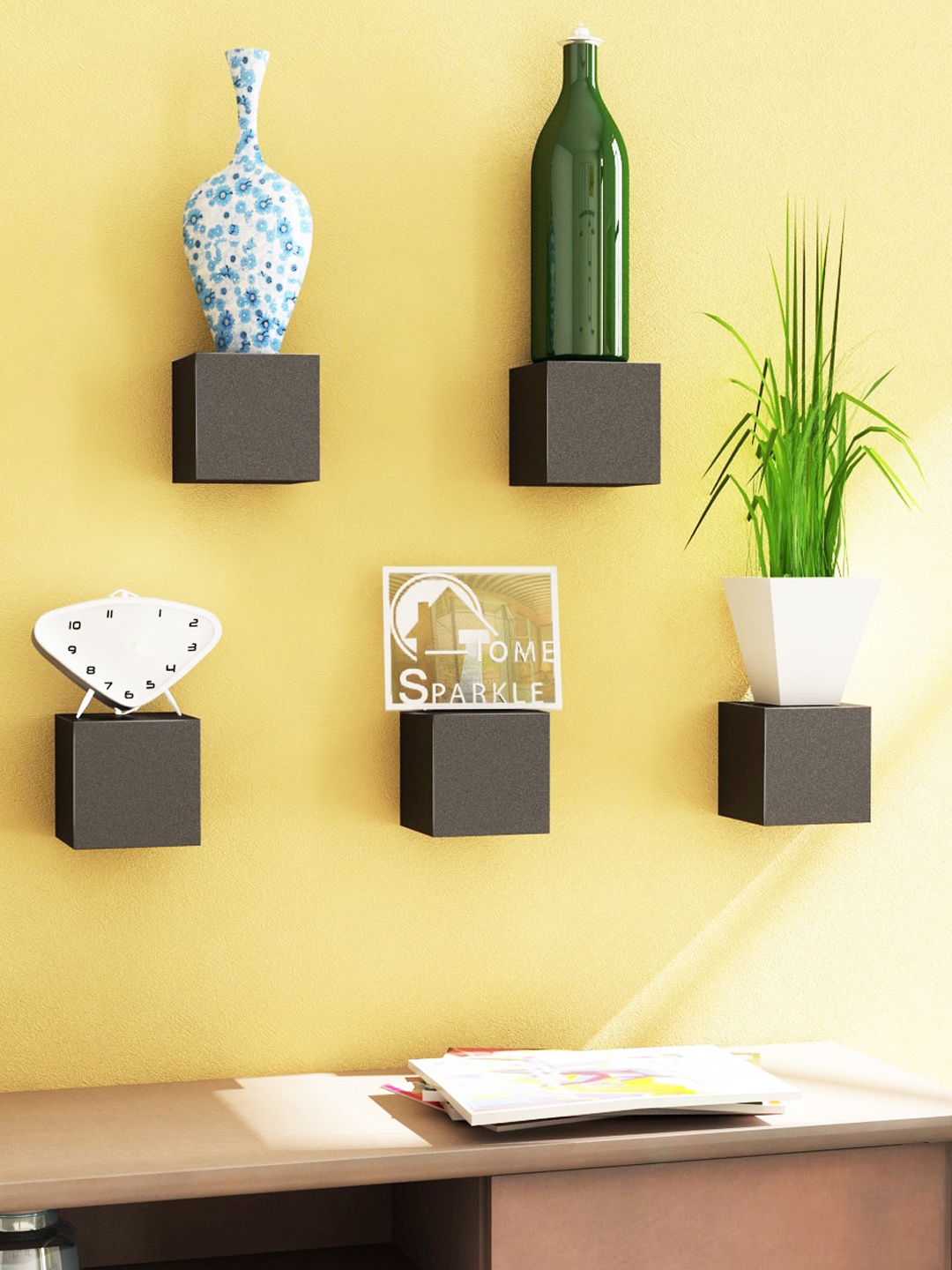 

Home Sparkle Black Set Of 5 Wall Mounted Shelves