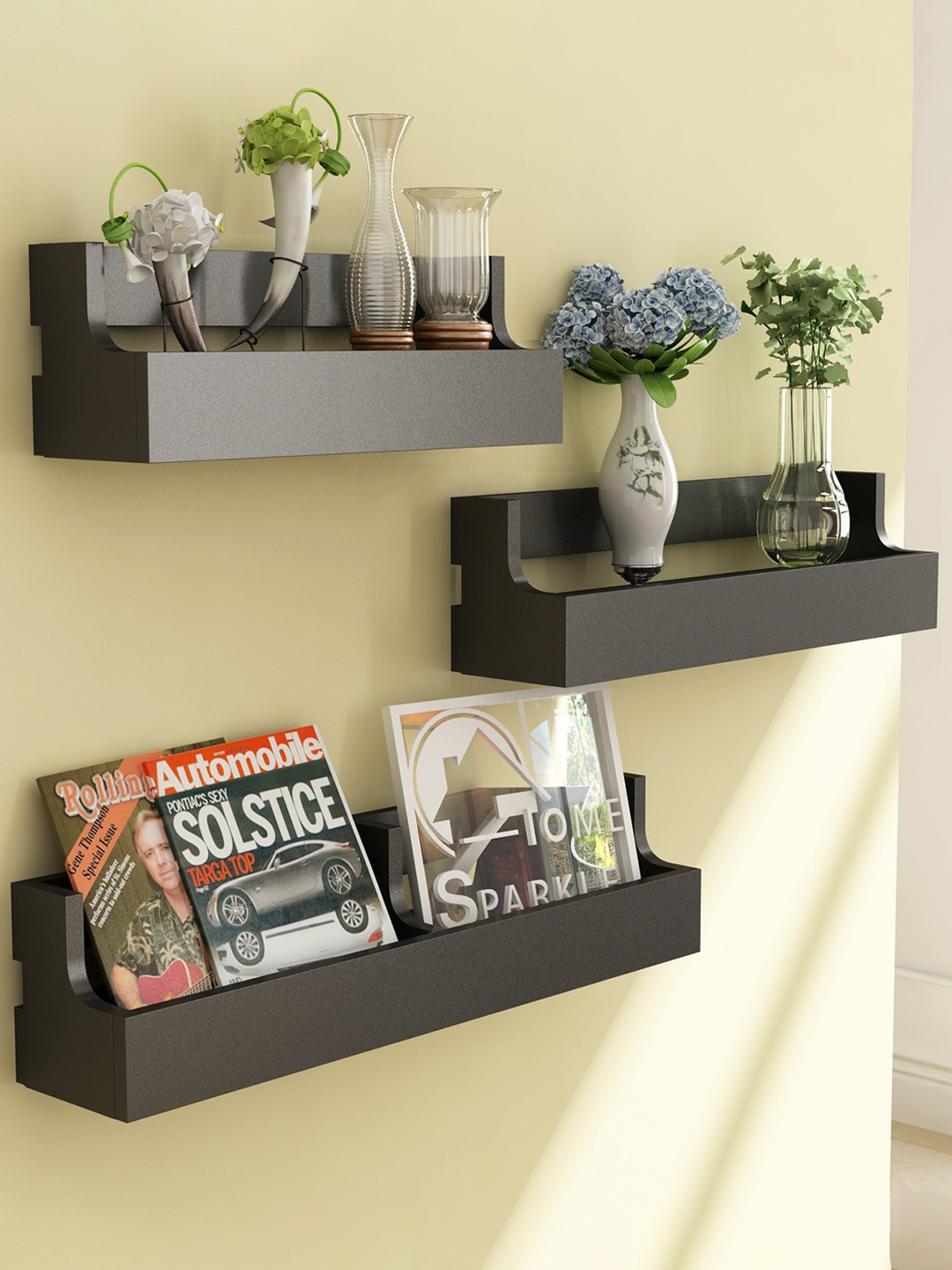 

Home Sparkle Set Of 3 Black Pocket Shelf