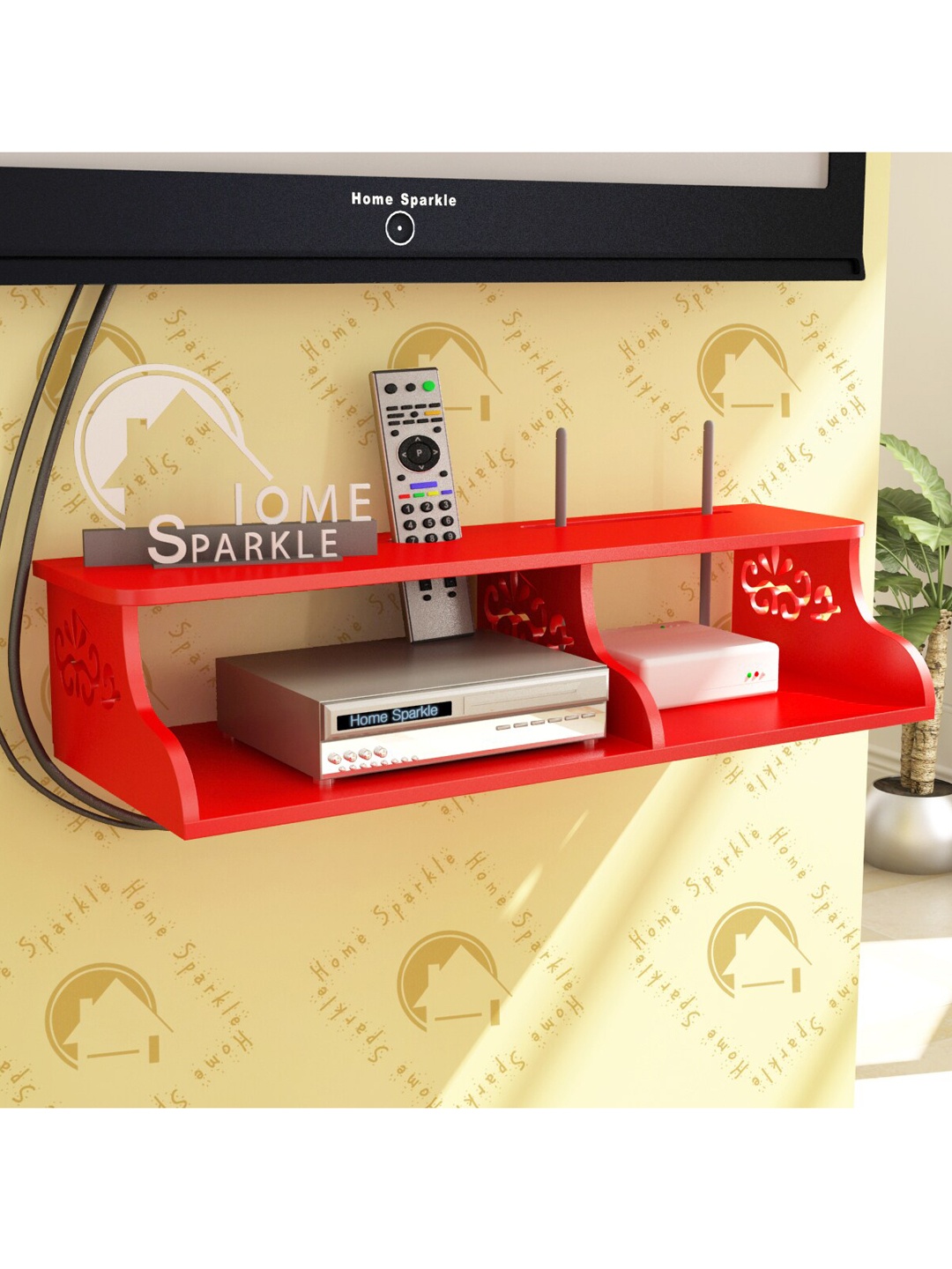 

Home Sparkle Red Set Box Holder & Wifi Stand With Holder MDF Wall Shelf