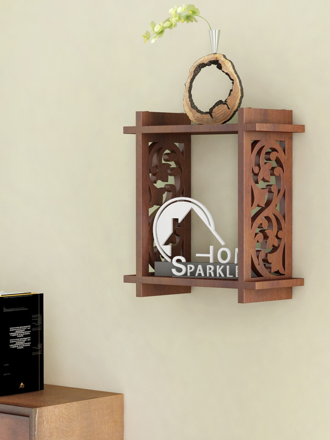 

Home Sparkle Brown MDF Carved Wall Shelf