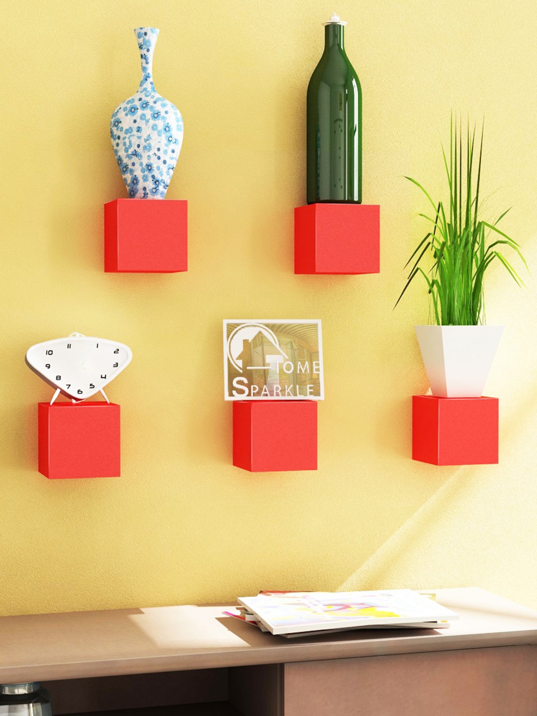 

Home Sparkle Set Of 5 Red Square Wall Shelves