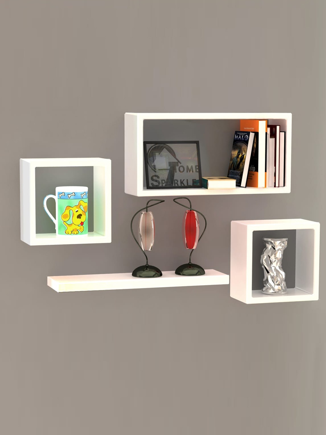 

Home Sparkle Set of 4 White MDF Wall Shelves