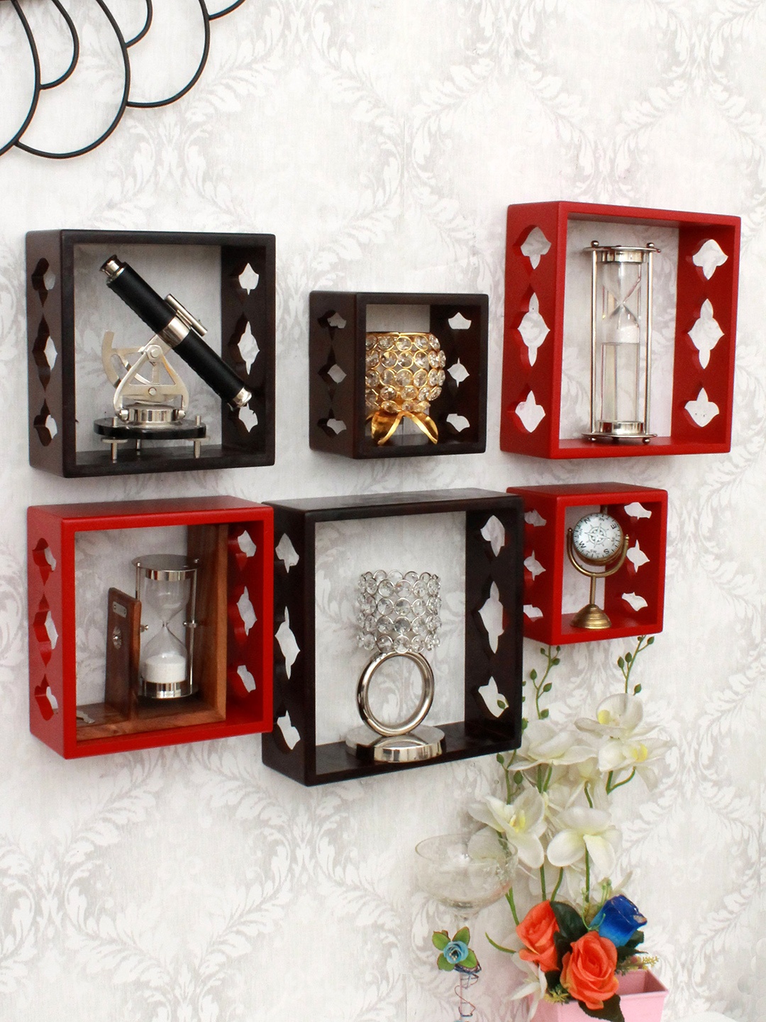 

Home Sparkle Pack Of 6 Brown & Red MDF Wall Shelves