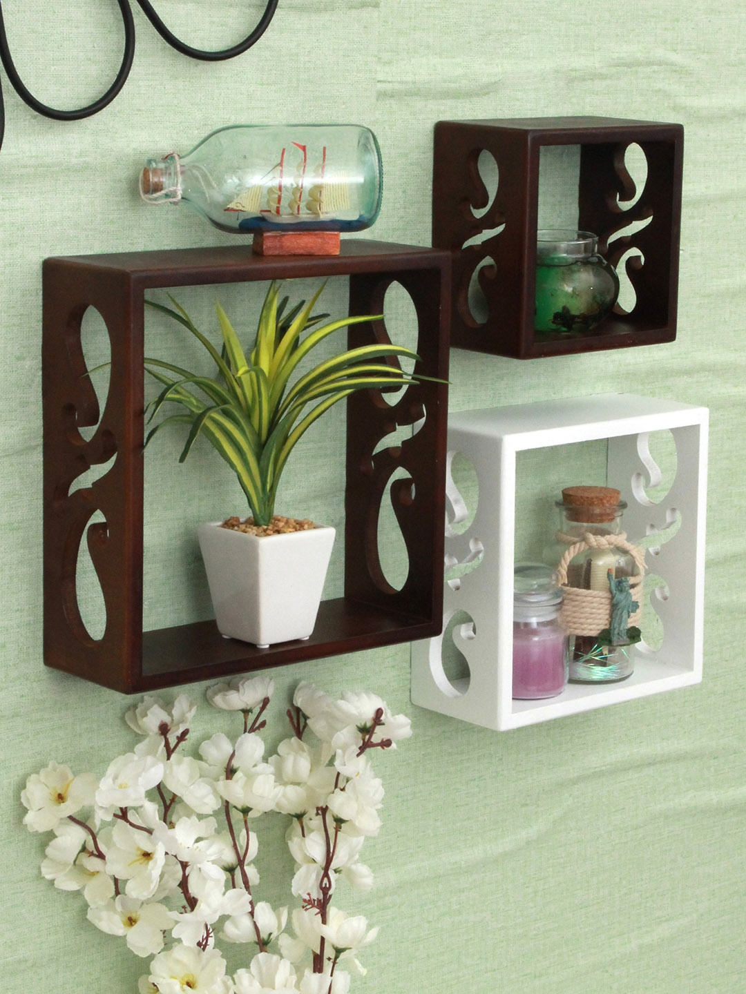 

Home Sparkle Set of 3 Brown & White MDF Wall Shelves
