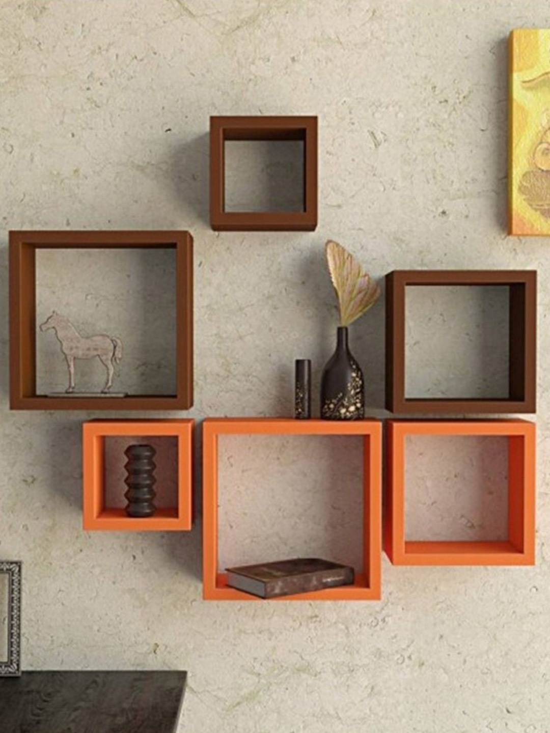 

Home Sparkle Set Of 6 Brown & Red MDF Wall Floating Shelves