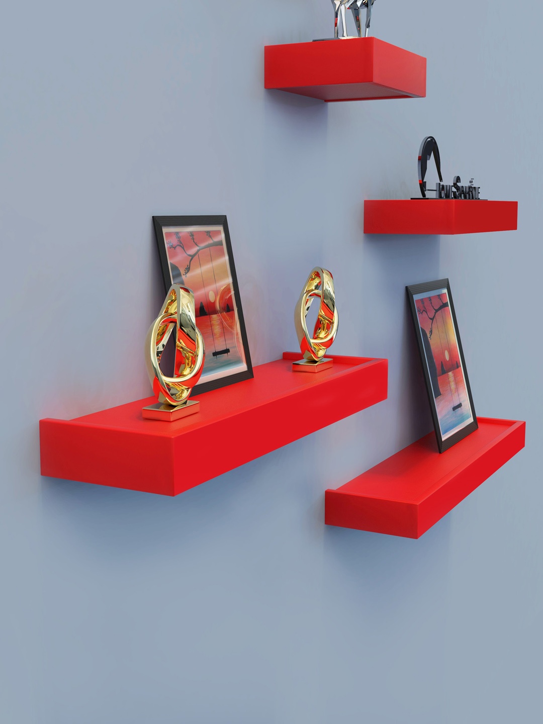 

Home Sparkle Pack Of 4 Red Basic Wall Shelves