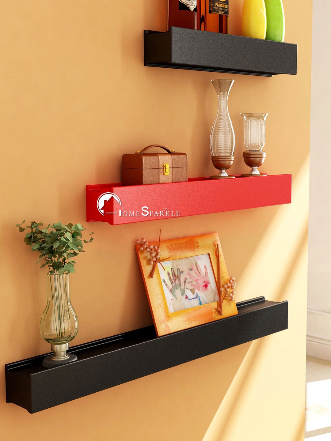 

Home Sparkle Red & Black Set Of 3 Wall Mounted Shelves