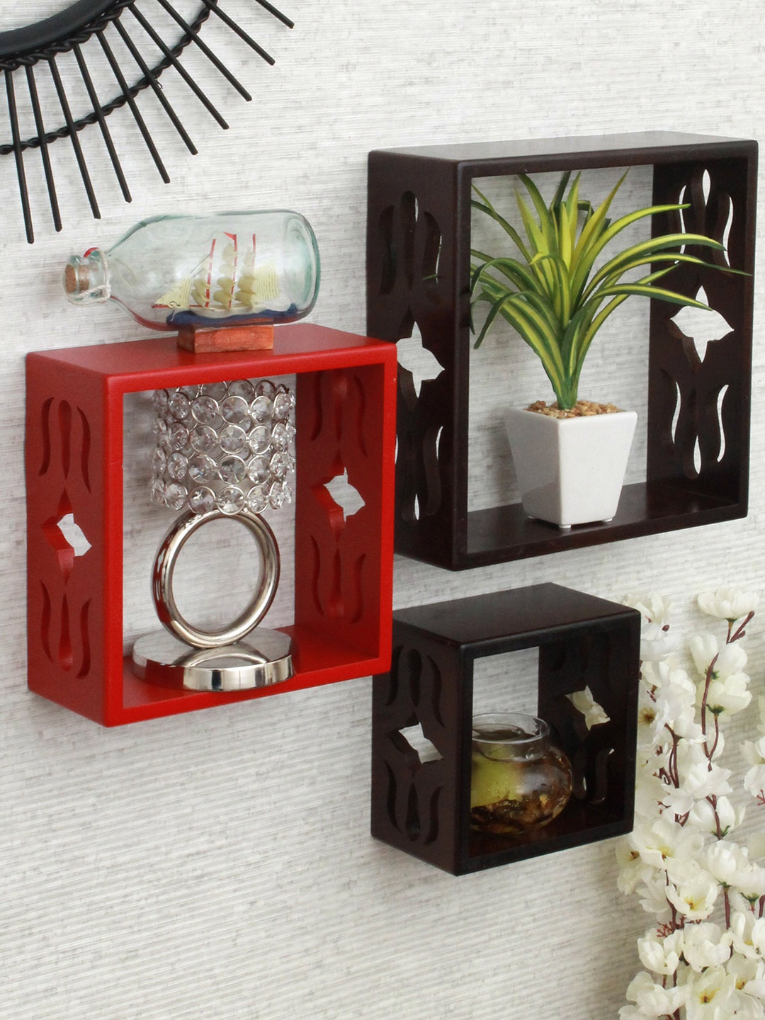 

Home Sparkle Set of 3 Brown & Red Cube Wall Shelves