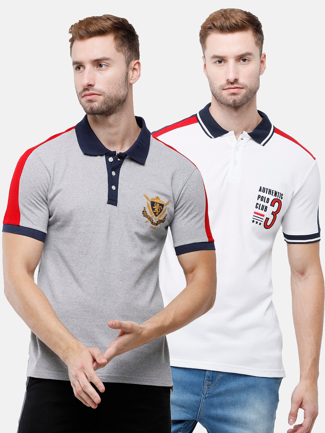 

ARDEUR Men Grey & White Set Of 2 Polo Collar T-shirts