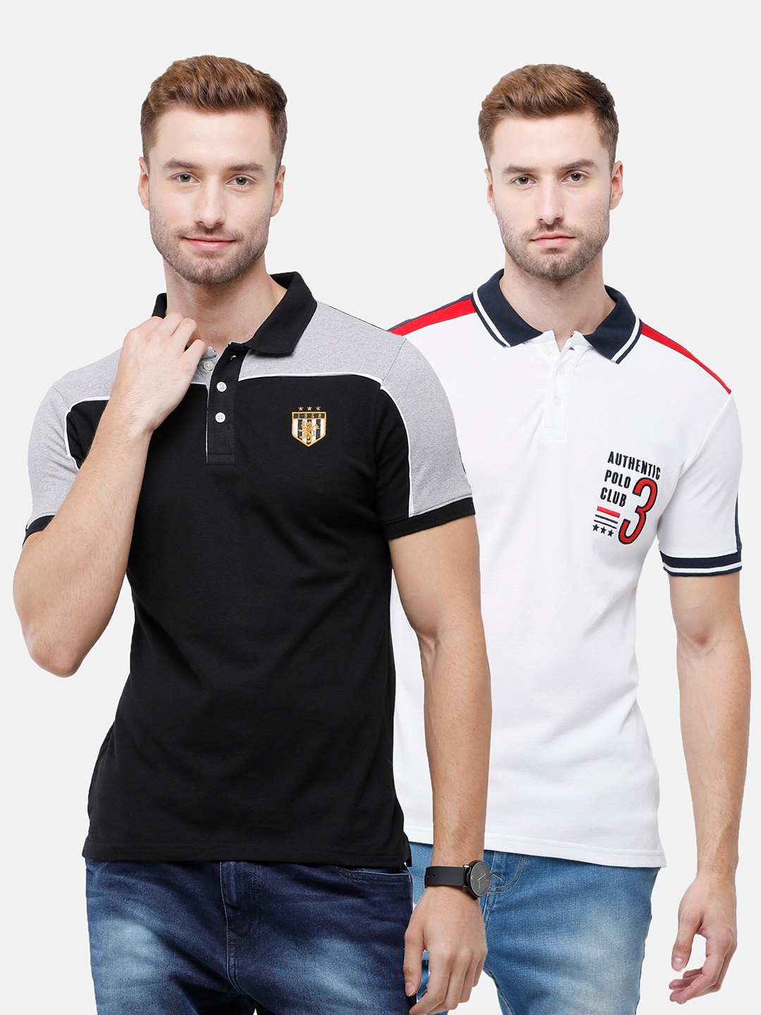 

ARDEUR Men White & Black Pack of 2 Polo Collar T-shirt