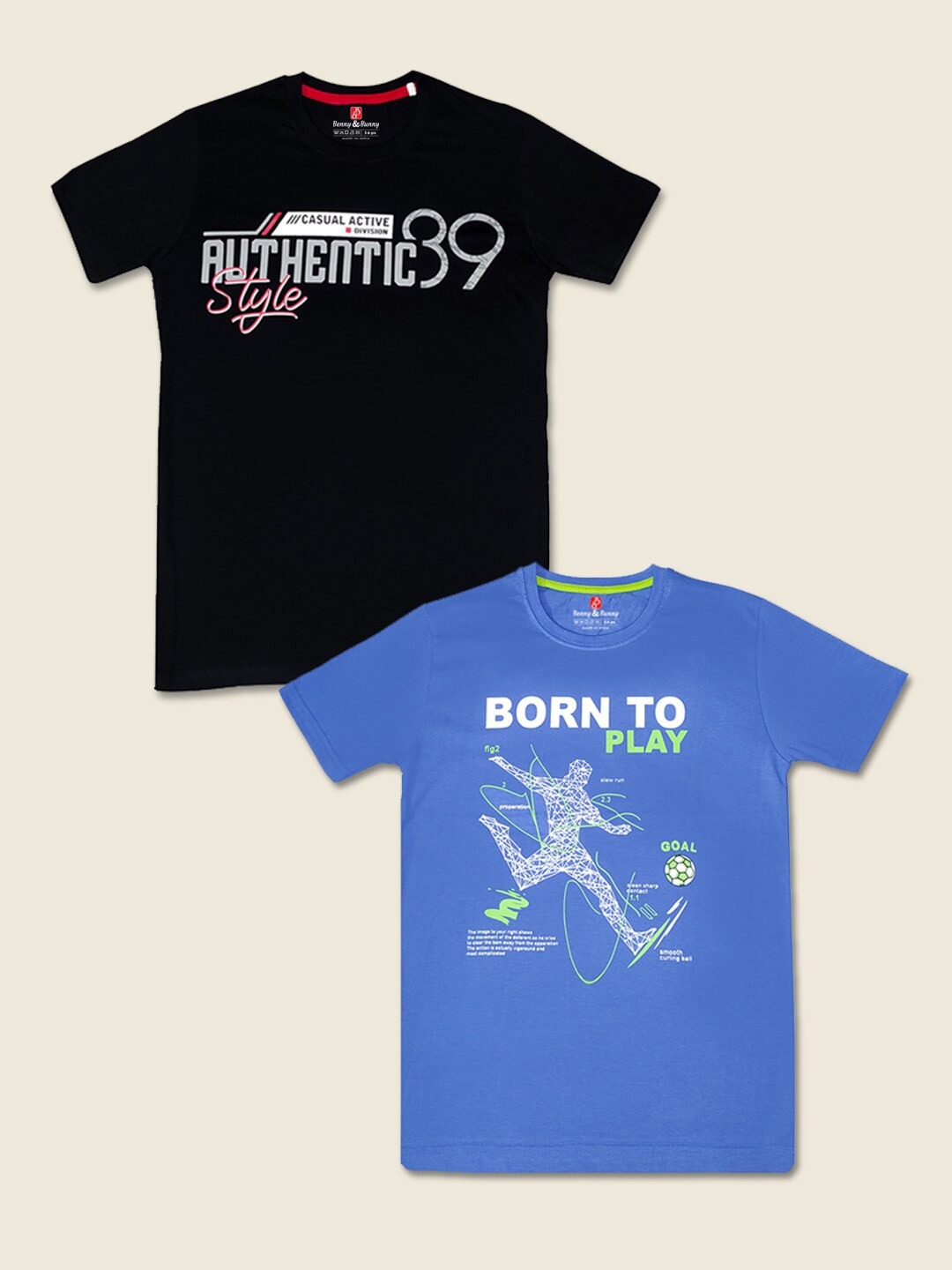 

Benny n Bunny Boys Pack of 2 Typography Printed Pure Cotton T-shirt, Black