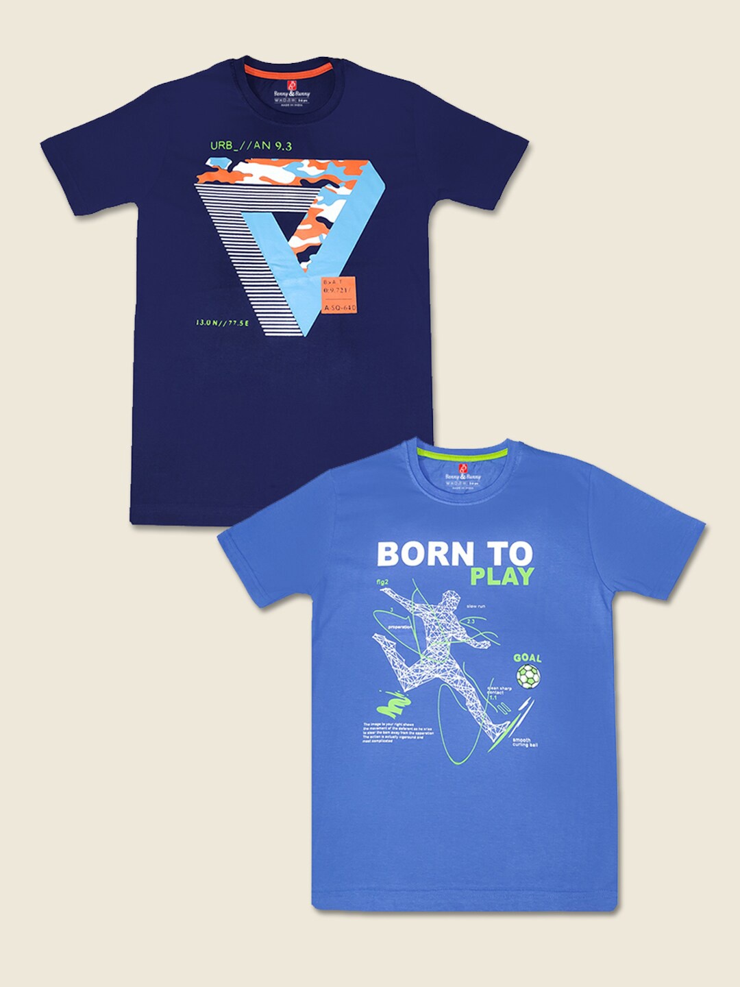 

Benny n Bunny Boys Pack Of 2 Multicoloured Typography Printed Pure Cotton T-shirts, Multi