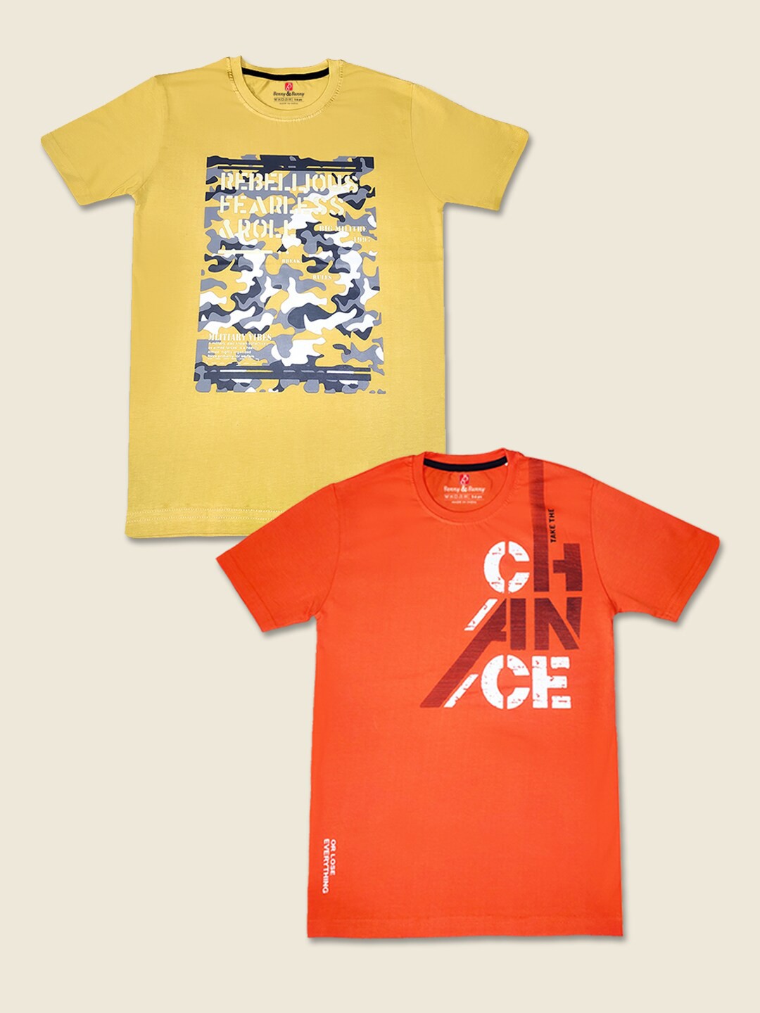 

Benny n Bunny Boys Pack of 2 Multicoloured Printed Pure Cotton T-shirts, Yellow