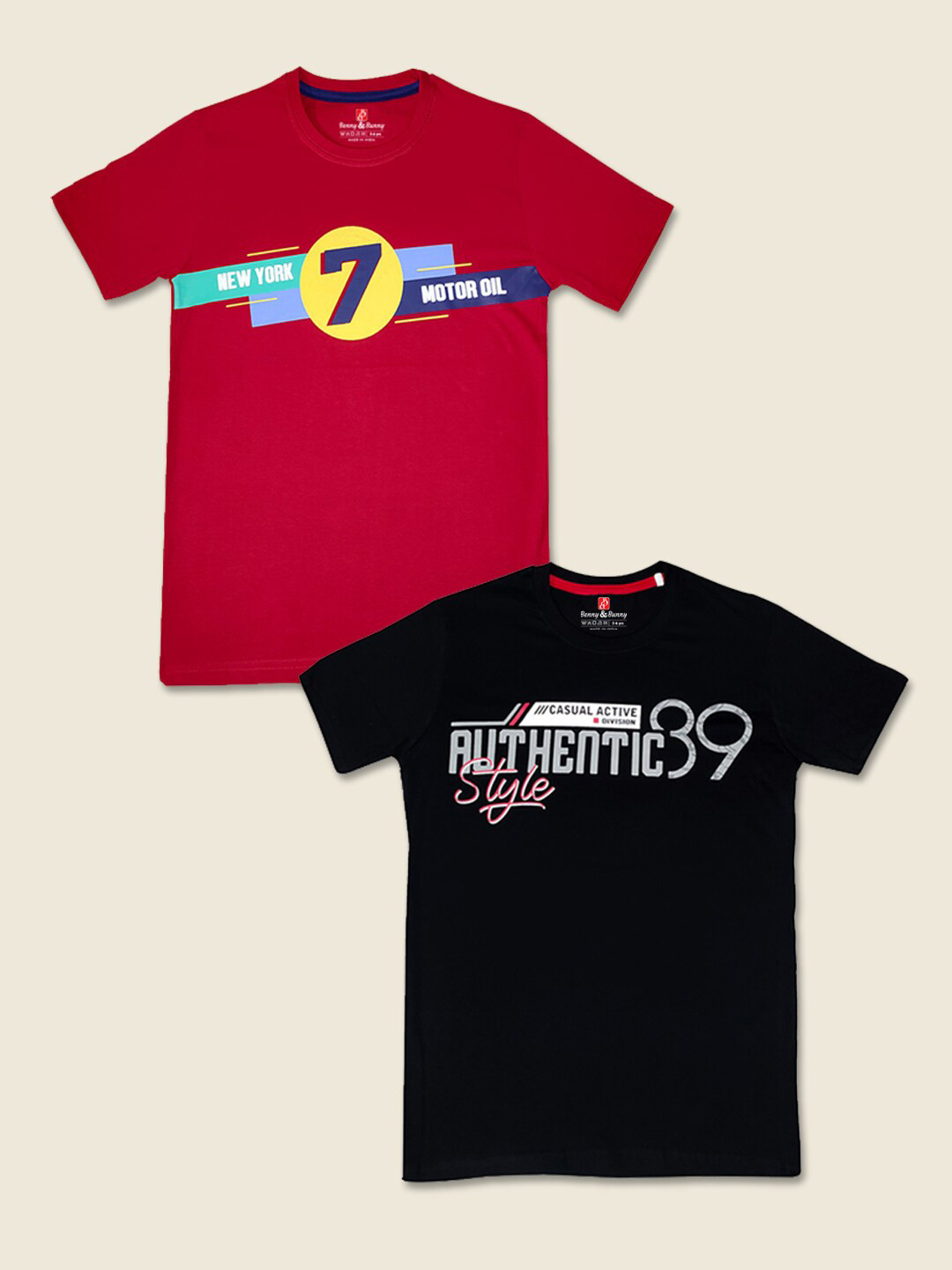 

Benny n Bunny Boys Black & Red Pack Of 2 Typography Printed Pure Cotton T-shirt