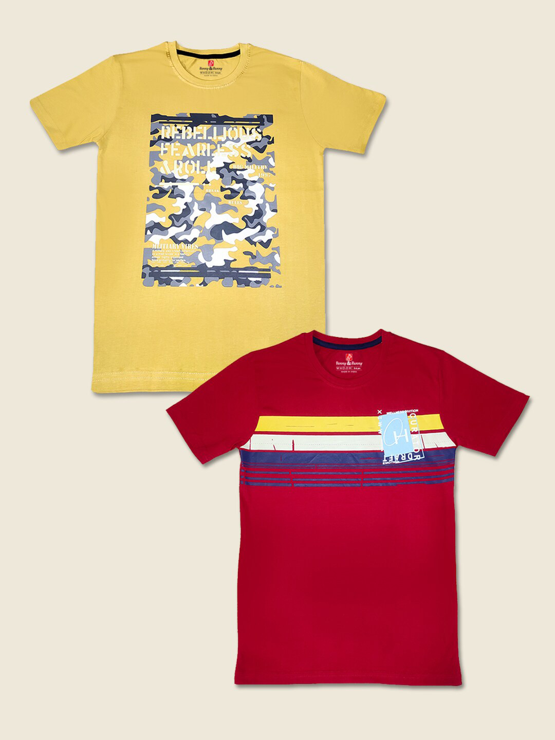 

Benny n Bunny Boys Pack of 2 Yellow & Red Printed Pure Cotton T-shirt