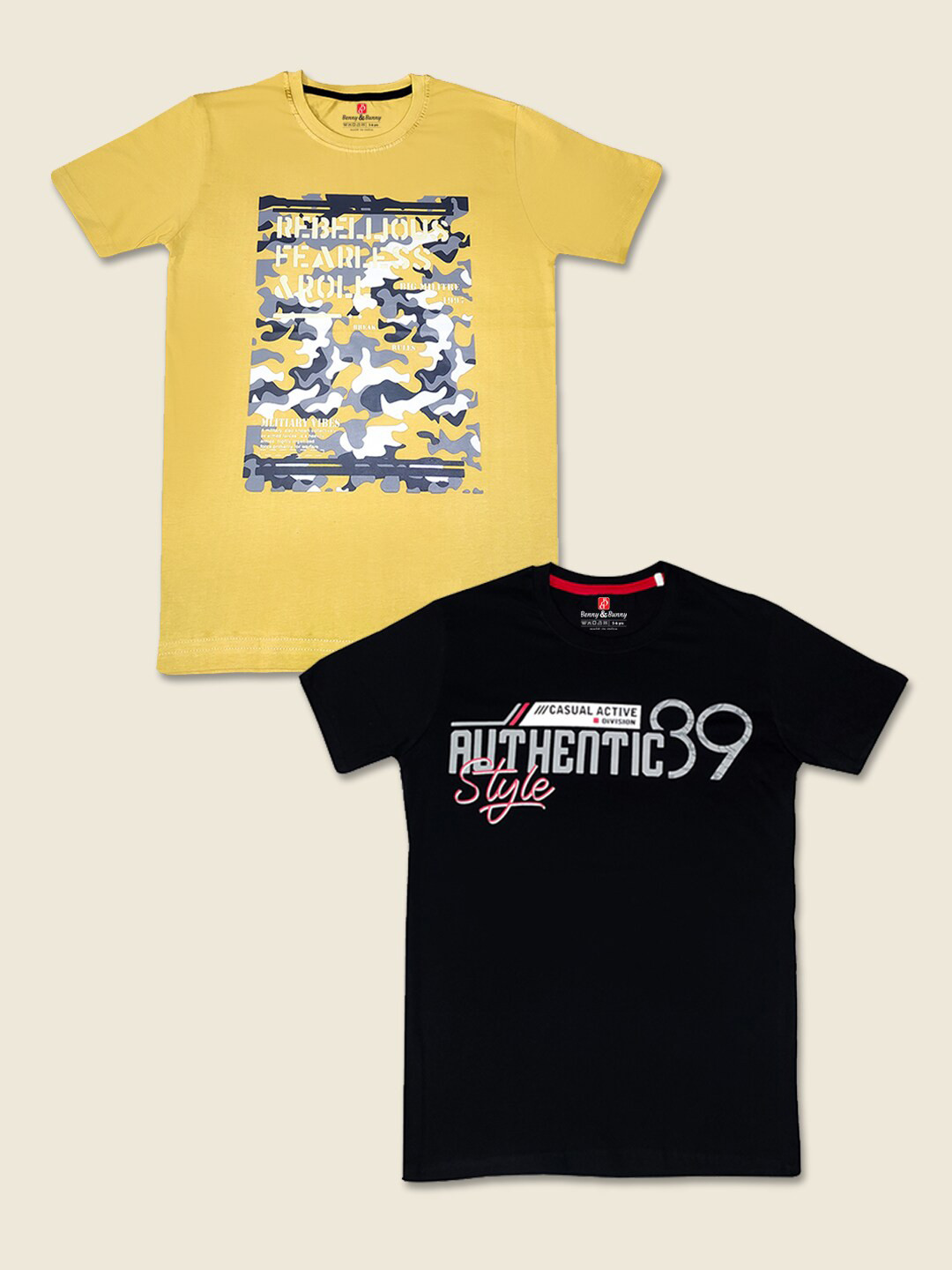 

Benny n Bunny Boys Pack of 2 Printed Pure Cotton T-shirts, Yellow