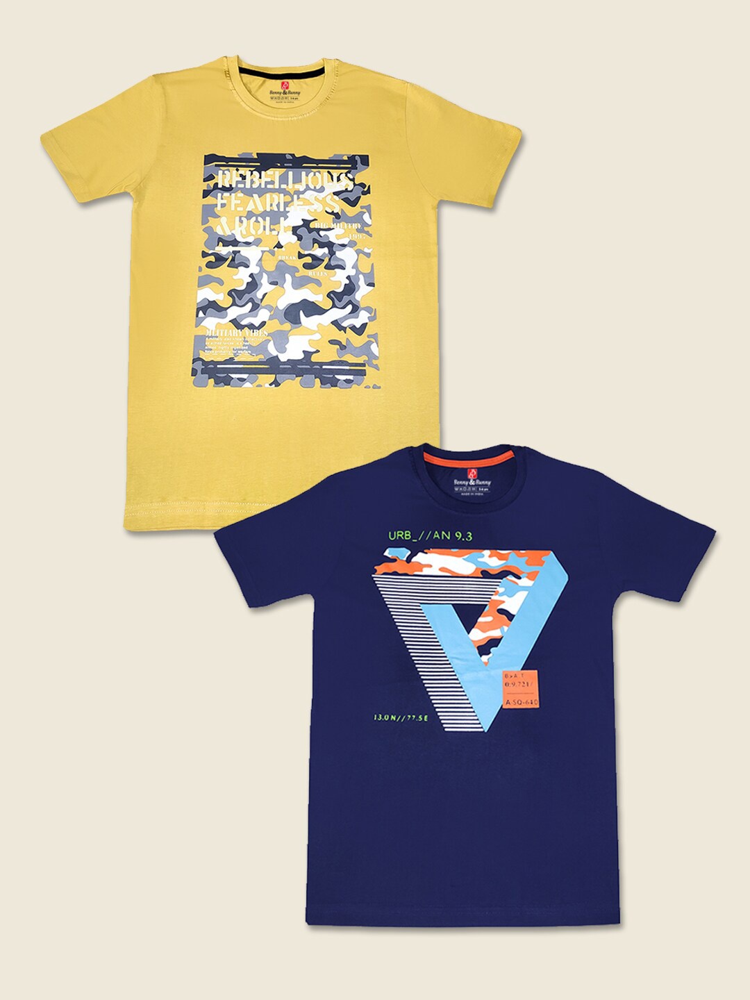 

Benny n Bunny Boys Pack of 2 Printed Pure Cotton T-shirts, Yellow